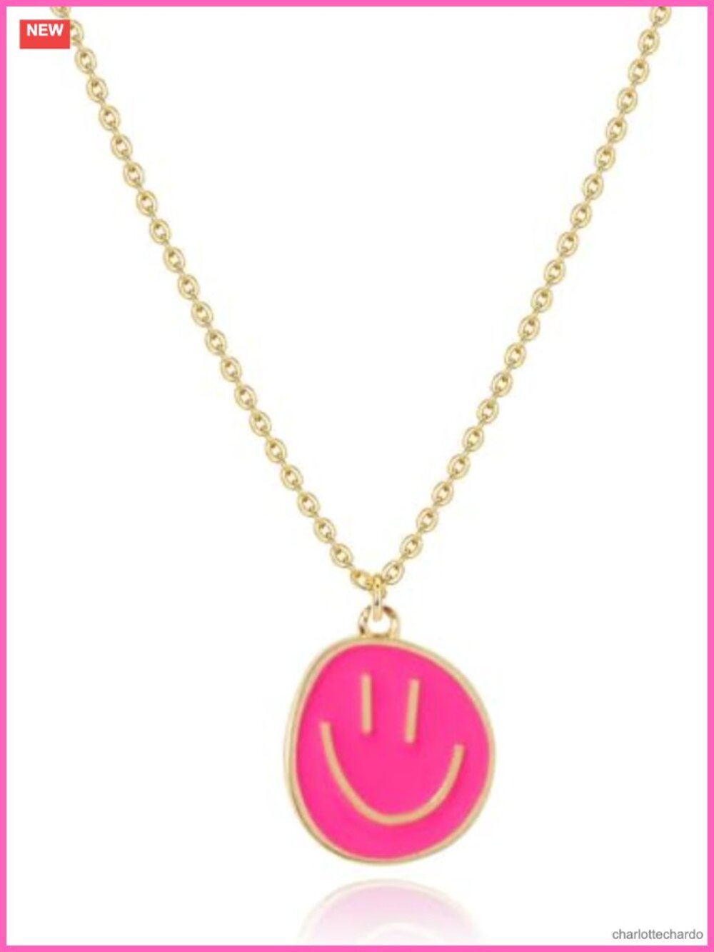 14K Gold Plated Smile Pendant Necklace Adjustable Chain Women Jewelry Gift